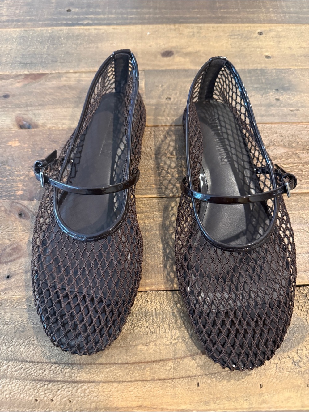 Steve Madden Black Mesh Mary Jane Flats with Patent Strap